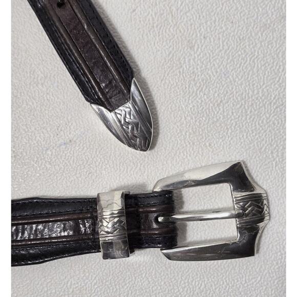 Onyx By Brighton Leather Belt 36 Black/Brown Braided Pinion Hills Inlay 12200 - Picture 3 of 8